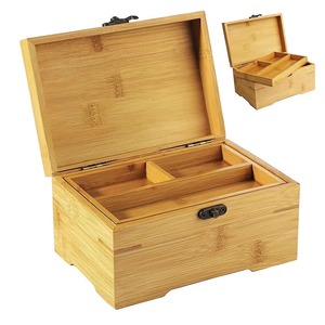 Grande Scatola Portaoggetti in Legno con Coperchio a Cerniera, Organizzatore a <span class=keywords><strong>2</strong></span> Scomparti in Legno di Bambù, Decorazione Naturale in Pino per Casa e Ufficio con Vassoio - Product Image 1
