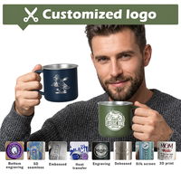 Tazas de Café de Acero Inoxidable para Acampar al Aire Libre, de 400 ml, de Pared Simple, con Recubrimiento en Polvo, con Logotipo Personalizado Impreso, con Asa, Venta al Por Mayor