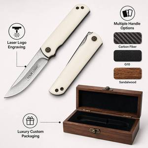 EDC Damascus Blade Bovine <b>Bone</b> <b>Handle</b> Pocket Outdoor Camping Adventures Tactical Folding Blade Damascus <b>Knife</b> for Hiking Fishing - Product Image 4