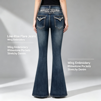 Jeans évasés en strass pour femmes, pantalons en denim brodés, style bootcut, tenues pour spectacles de rock en direct