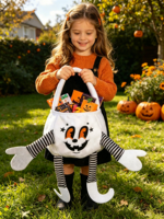Sac à bonbons en peluche monstre mignon avec logo personnalisé, LED, pour Halloween, sac à bonbons lumineux, pliable, réutilisable, panier d'Halloween