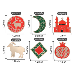 Conjunto de Broches Esmaltados Islâmicos para o Eid: Lua Crescente, Mesquita e Cabra para Decoração de Mochilas - Product Image 6