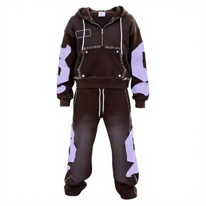 LONG MISSION INDUSTRY Chándal Unisex Marrón Naranja Sólido con Capucha, Estilo Urbano, Corte Regular, Diseño con Apliques, Transpirable - Product Image 2