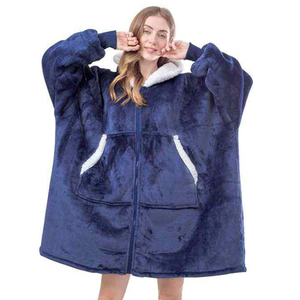 Couverture à capuche Sherpa surdimensionnée de haute qualité de Chine Non toxique avec technique tissée à glissière Style moderne simple - Product Image 3