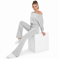 Ensemble de sport épaules dénudées 2 pièces à manches longues et pantalon évasé taille haute, séchage rapide, pour femme