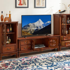 خزانة تلفاز خشبية أنتيكة رخيصة مع أبواب زجاجية خزانة نبيذ متناسقة خزانة غرفة معيشة منحوتة مع عرض بباب زجاجي - Product Image 3