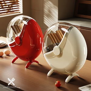Knife Storage Rack Round Flip Top Lid Knife Holder With Lid Countertop Kitchenware Draining Rack - Product Image 1