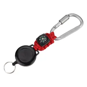 Outdoor Mens Multifunctional Tactical Survival Retractable Paracord Keychain With Carabiner And Compass