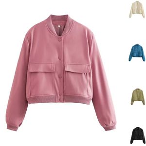 Abrigo de Mujer de Manga Larga con Cuello Redondo y Bolsillos Grandes en Color Sólido, Nuevo para Verano - Product Image 1