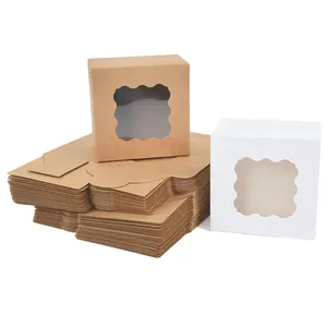 Fabriek Mini Individuele Bakkerij Cakeboxen Bruine Kraftpapier Cakedoos Met Window Afhaalverpakking