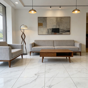 Piastrella in Porcellana Effetto Marmo Grigio Grande Formato 600x600mm per Decorazione Moderna di Pavimenti e Pareti della Cucina Resistente all'Usura - Product Image 4