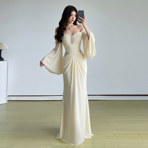 Spring 2026 New Product - European Women's Fashion Pure Color Strapless A-line Plaid <b>Ruffled</b> <b>Dress</b> - Product Image 2