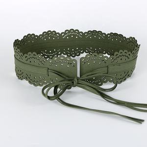 Sabuk beludru Korea wanita, dengan renda berongga rumbai ikat pinggang lebar modis dan desain rantai elegan - Product Image 5