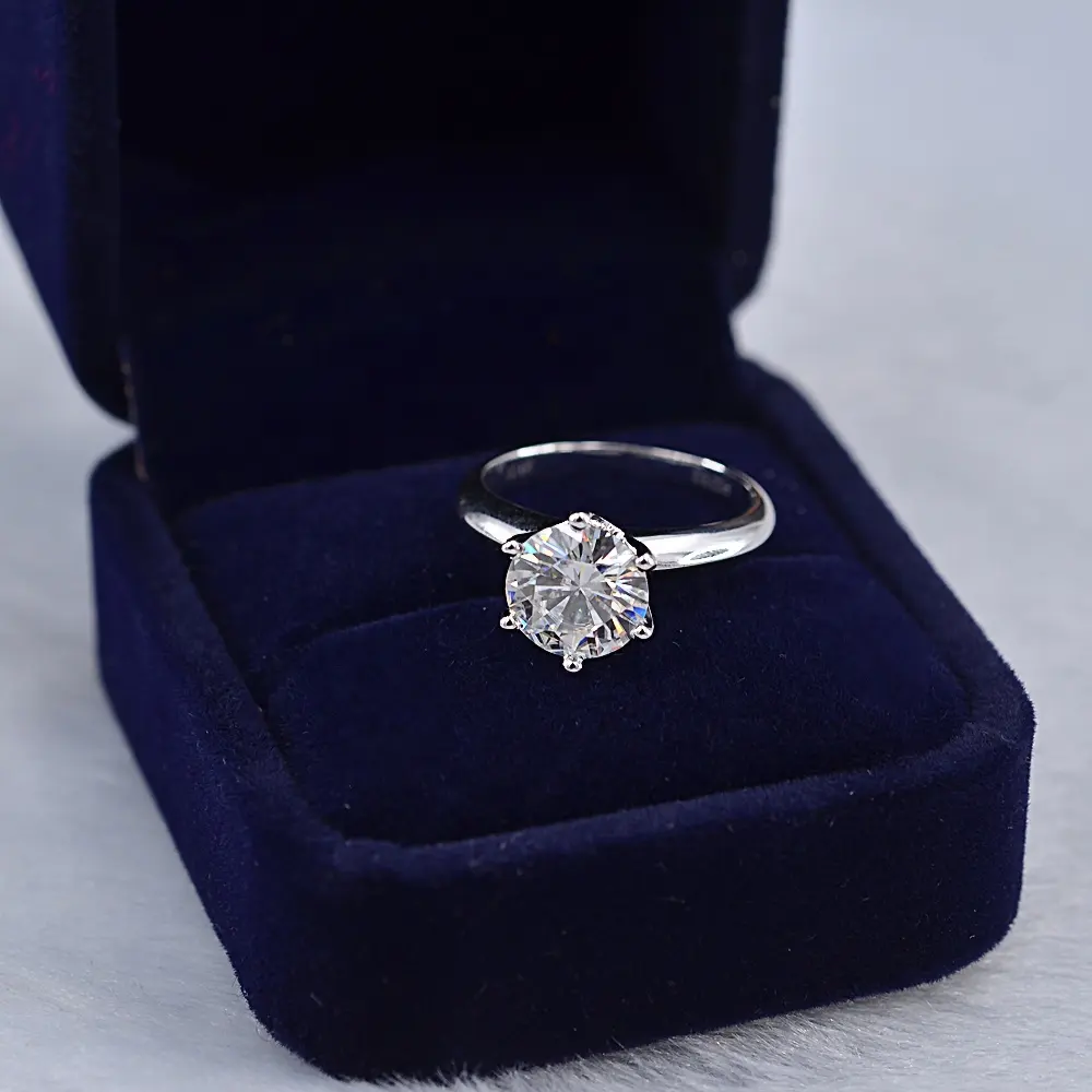 Baifu takı 18K altın lüks 6 prong D yuvarlak 3ct moissanite bandı