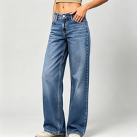 Jeans de style bureau pour femme, taille basse, coupe droite ample, en denim extensible, style décontracté tendance à la cheville