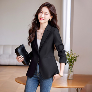 Women's Single Button Blazer Orange Solid Color Polyester Slim Fit Casual Autumn 2024 Style - Product Image 2
