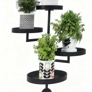 Support à fleurs d'intérieur à 4 niveaux, en métal, rotatif, circulaire, autoportant, noir, multifonctionnel, décoratif - Product Image 1
