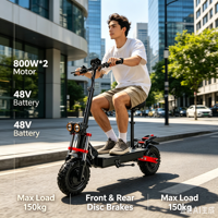 Nuevo Scooter Eléctrico Todoterreno de 10 Pulgadas con Neumáticos Anchos, Batería de Litio de 48V, Motor sin Escobillas de 800W*2, 55 km/h, 150 kg, Superventas