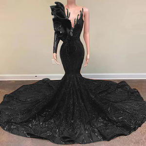 فستان سهرة طويل مثير بتصميم حورية البحر مع ياقة على شكل V وكتف واحد مزين بالترتر اللامع موديل S0888L لعام 2026 - Product Image 3