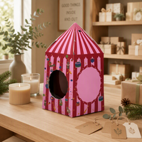 Boîte en carton rigide personnalisée en forme de maison avec couvercle en forme de cloche et fenêtre ronde pour emballage cadeau, coffret de bougies de fêtes