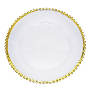 Bandeja <span class=keywords><strong>de</strong></span> Plástico Transparente con Cuentas Doradas <span class=keywords><strong>de</strong></span> 13 Pulgadas para Cocina, Bodas, Navidad, Fiestas, Comedor, Vajilla <span class=keywords><strong>de</strong></span> Restaurante - Product Image 3
