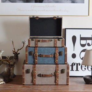 New Retro American Style Photography Prop Display <strong>Storage</strong> Box Wooden PU Leather <strong>Suitcase</strong> with Latch Closure - Product Image 4