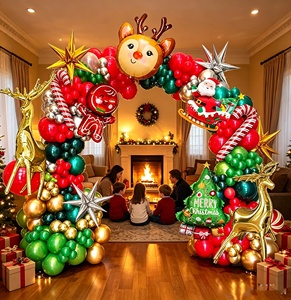 Ensemble d'arche de ballons de Noël rouge, vert et or, best-seller, avec rennes, traîneau du Père Noël, décorations de fond pour fête de Noël en intérieur - Product Image 1