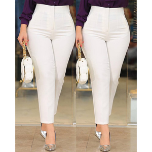<b>Hot</b> Sale Spring Autumn Women's High Waist Flat Front Pencil Pants Polyester/Spandex Elegant Business Office Wear - Product Image 1