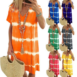 <span class=keywords><strong>Vestido</strong></span> Casual de Verano, Estilo Bohemio, Color Liso Brillante, Estampado Tie Dye, Corte Holgado, Cuello en V, Manga Corta, <span class=keywords><strong>Vestido</strong></span> Midi para Vacaciones en la Playa - Product Image 6