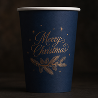 Gobelet en papier simple paroi personnalisé pour l'hiver, imprimé houx et violette, en papier kraft léger, jetable, 8oz, pour eggnog, fournisseur en gros