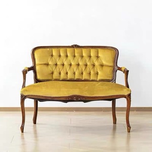 Divano a Due Posti in Legno Massello Intagliato Stile Country Americano per <span class=keywords><strong>Camera</strong></span> <span class=keywords><strong>da</strong></span> Letto o Soggiorno, Poltrona <span class=keywords><strong>Antica</strong></span> - Product Image 1
