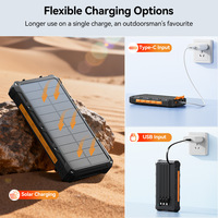 Power Bank Tenaga Surya 20000mAh dengan 4 Kabel Pengisian Cepat Terintegrasi 22.5W SCP PD Tahan Air Paket Baterai Portabel untuk Perjalanan Luar Ruangan