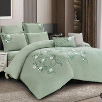 Set Sprei 7-Piece Motif Bunga Elegan, Bahan Mikrofiber Lembut, Sejuk, dan Bernapas, dengan Cetakan Reaktif, Desain Batang Bunga Liar