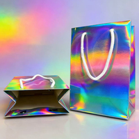 Bolsa de Regalo Holográfica Láser con Asa de Cuerda - Bolsa de Embalaje Brillante Iridiscente para Regalos, Cosméticos y Joyería