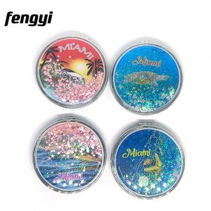Custom Logo Miami Round Liquid Glitter Sand Leather Pocket <b>Mirror</b> Compact Cosmetic Makeup <b>Mirror</b> Pocket <b>Mirror</b> Custom Logo - Product Image 3