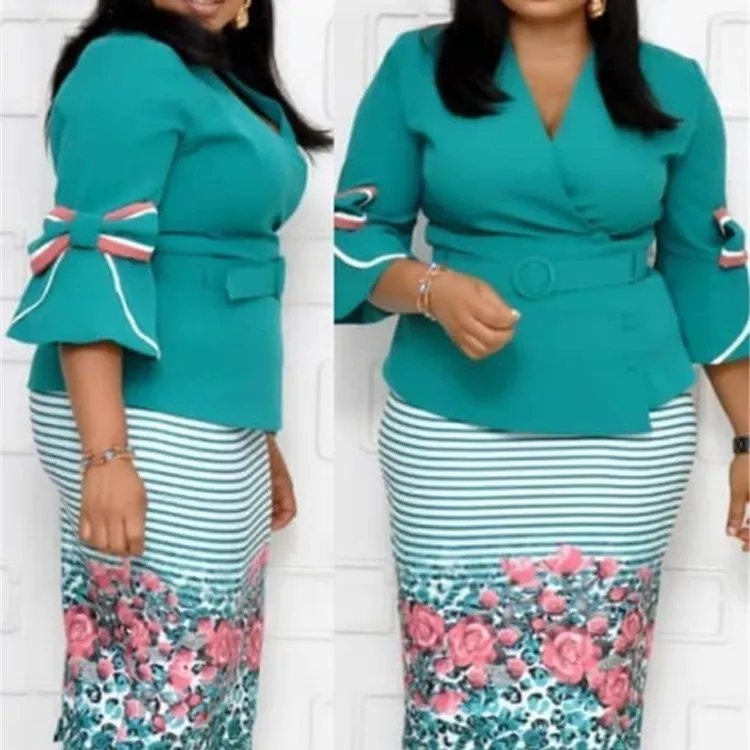ขายส่งใหญ่ขนาด L XL XXL XXXL แอฟริกันผู้หญิงเสื้อผ้าผู้หญิง Decent Peplum ชุด