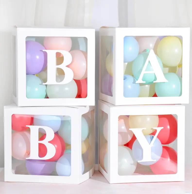 4 Stuks Witte Baby Shower Box Verrassing Ballon Set Geschenkdoos Voor Baby Shower Decoraties Verjaardagsfeestartikelen Transparant Accepteren