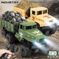 Camion militaire télécommandé tout-terrain 2,4 GHz en plastique, haute vitesse, avec fonction de chargement de marchandises et lumières, portée 40 m