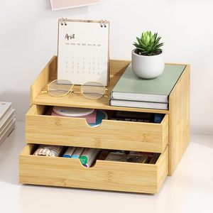 Office Organizer Wooden Desktop Storage <b>Box</b> With Drawers Multi Level <b>File</b> Rack Bookshelf Rectangle Standing Type - Product Image 1