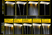 Système de douche thermostatique à 6 fonctions, colonne de douche à cascade LED, pomme de douche à jet de brume, jets de massage corporel, douche à haut débit de 2 pouces