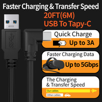 Cable USB 3.0 a USB-C de ángulo recto con carga rápida de 5 Gbps, transferencia de datos y suministro de energía PD de 18 W para juegos de PC y realidad virtual