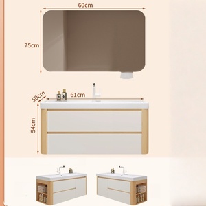 Modern Wooden Wind Curved Ceramic Ocean Basin Smart <b>Mirror</b> Cabinet with Wood Grain Bathroom <b>Vanity</b> Unit for Hospital Use - Product Image 6