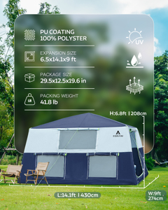 Tente familiale de camping extérieure de 12 mètres carrés, grande, imperméable, en toile Oxford avec coton aérien, fonction gonflable pour le glamping PFIT - Product Image 2