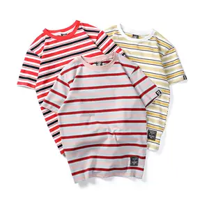 미국 디자이너 핫 판매자 고품질 유니섹스 하라주쿠 인기 스트라이프 남성 티셔츠 스트라이프 셔츠 티셔츠 남성 티셔츠