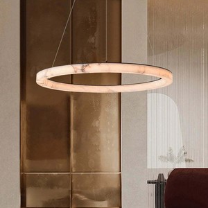 Lustre moderne minimaliste en marbre, lumière LED ronde pour hôtel, chambre à coucher, salle à manger - Product Image 4
