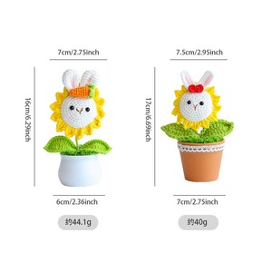 Planta en maceta blanca con diseño de cara sonriente de conejo tejida a mano, girasol, para decoración de coche, oficina, hogar, flor eterna. - Product Image 5