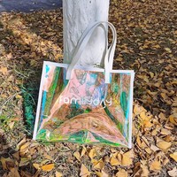 Sacs de shopping en PVC transparents, grand format, holographiques, écologiques, durables, avec logo personnalisé imprimé en gros
