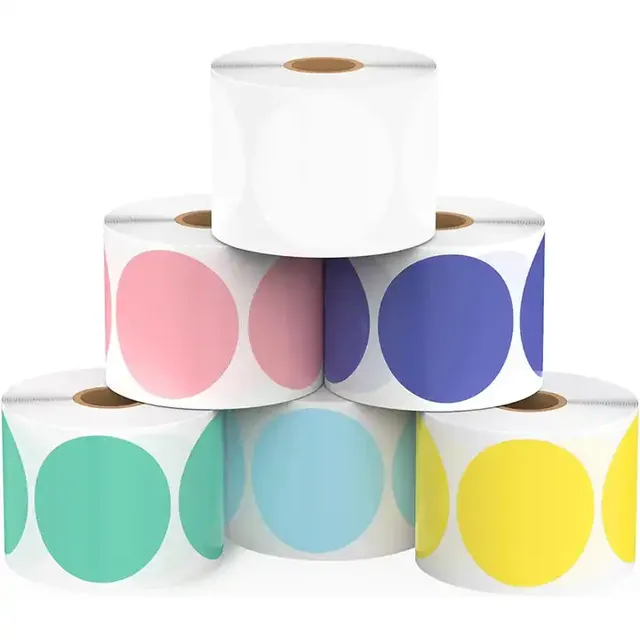 High Quality Customized Size Direct Thermal Labels Round Colorful Thermal Label Self Adhesive Printable Pink Circle Stickers