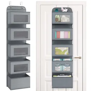 Wall Mount Pantry Storage Over the Door Hanging Closet Organizer with 5 Large Pockets and Clear Window