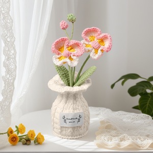 2026 New Handmade Crochet Woven Mini Cotton DIY Phalaenopsis Pot Vase Flowers Home Car Decoration Textile Handicrafts